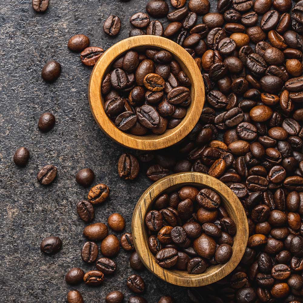 roasted coffee beans in wooden bowl HARMWE4